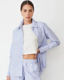 MONROW Stripe Poplin Oversized Shirt BLUEMAROONSTRIPE Store